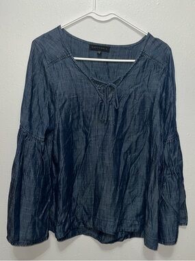 Sanctuary Indigo Tie-Neck Peasant Blouse
